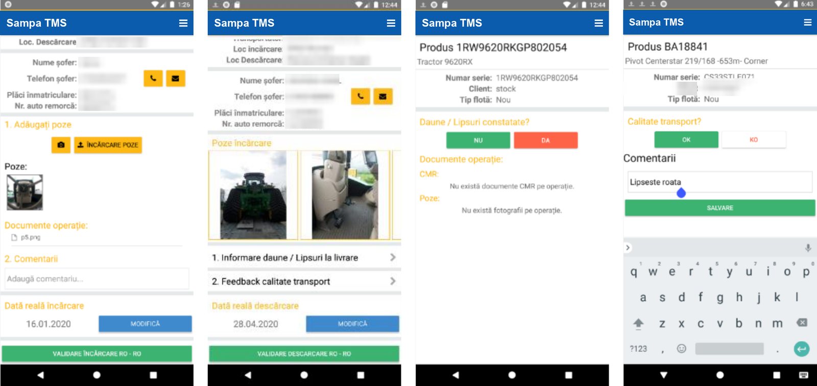 Pe telefon: poze la încărcare, daune la descărcare, feedback pe calitate